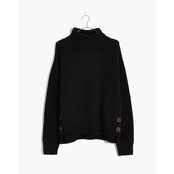 Madewell Small Black Mockneck Side Button Pullover Sweater Cotton Wool Womens - Picture 8 of 8
